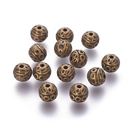 Honeyhandy Tibetan Style Zinc Alloy Beads, Textured Round, Cadmium Free & Lead Free, Antique Bronze, 8mm, Hole: 1mm