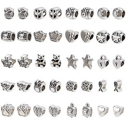 NBEADS 200 Pcs Tibetan Style European Beads, Metal Large Hole Beads Alloy Spacer Loose Beads Antique Silve Charms for Jewelry Making