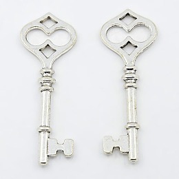 Honeyhandy Tibetan Style Alloy Big Pendants, Cadmium Free & Lead Free, Skeleton Key, Antique Silver, 60x21x4mm, Hole: 4mm