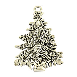 Honeyhandy Tibetan Style Alloy Christmas Tree Big Pendants, Cadmium Free & Lead Free, Antique Silver, 67x42x3mm, Hole: 5mm