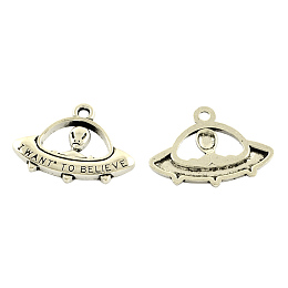 Honeyhandy Tibetan Style Alloy Pendants, Alien/ET and UFO with Words I want to Believe, Cadmium Free & Lead Free, Antique Silver, 23x31x3mm, Hole: 3mm