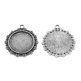 Honeyhandy Tibetan Style Alloy Flat Round Pendant Cabochon Settings, Cadmium Free & Lead Free, Antique Silver, 31x28x2mm, Hole: 2.5mm, Tray: 20mm