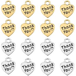 SUPERFINDINGS about 160pcs Antique Silver Golden Heart Shape Thank You Alloy Charms Tibetan Style Charms with 2mm Hole for Jewelry DIY Necklace Bracelet Making