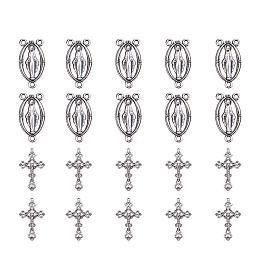 ARRICRAFT 10 Sets Tibetan Style Rosary Cross and Center Miraculous Medal with Alloy Crucifix Cross Pendants and Oval Chandelier Links for Rosary Holy Beads Necklace Making Antique Silver