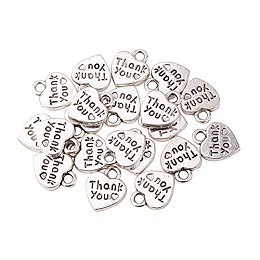 Arricraft 20pcs Antique Silver Alloy Thank You Heart Charms Pendants for Valentines Day Thanksgiving Day DIY Necklace Bracelet Making