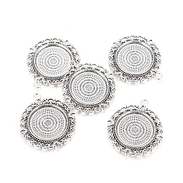 Honeyhandy Tibetan Style Pendant Cabochon Settings, Cadmium Free & Lead Free, Flower, Antique Silver, 43x39x3mm, Hole: 3mm, Tray: 25mm