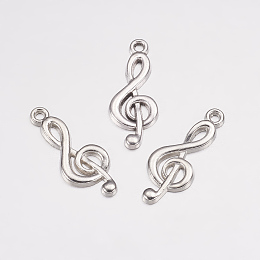 Honeyhandy Tibetan Style Alloy Treble Clef Pendants, Cadmium Free & Lead Free, Musical Note, Antique Silver, 26x10x2mm, Hole: 2mm