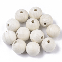 Honeyhandy Natural Unfinished Wood Beads, Waxed Wooden Beads, Smooth Surface, Round, Macrame Beads, Large Hole Beads, Floral White, 25mm, Hole: 6~7mm