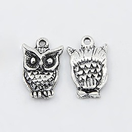 Honeyhandy Zinc Tibetan Style Alloy Pendants, Halloween, Cadmium Free & Lead Free, Owl, Antique Silver Color, about 16mm long, 10mm wide, 3mm thick, hole: 1.5mm