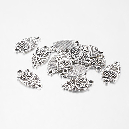 Honeyhandy Zinc Tibetan Style Alloy Pendants, Halloween, Cadmium Free & Lead Free, Owl, Antique Silver Color, Size: about 18mm long, 10mm wide, 2mm thick, hole: 1.5mm
