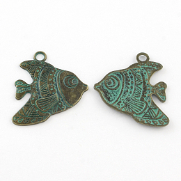 Honeyhandy Zinc Alloy Pendants, Cadmium Free & Lead Free, Fish, Antique Bronze & Green Patina, 33x29x2mm, Hole: 3mm