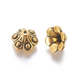 Honeyhandy Tibetan Style Alloy Bell Filigree Bead Caps, 6-Petal, Lead Free, Flower, Antique Golden, 9x5mm, Hole: 1.5mm