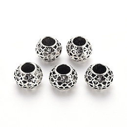 Honeyhandy Tibetan Style Alloy European Beads, Large Hole Beads, Cadmium Free & Lead Free, Rondelle, Antique Silver, 11~12x9mm, Hole: 5.5mm