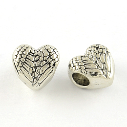 Honeyhandy Tibetan Style Alloy European Beads, Heart, Large Hole Beads, Cadmium Free & Lead Free, Antique Silver, 11x11.5x7.5mm, Hole: 4.5mm