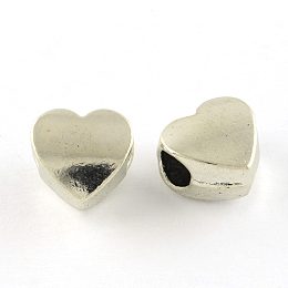 Honeyhandy Tibetan Style Alloy European Beads, Heart, Large Hole Beads, Cadmium Free & Lead Free, Antique Silver, 10.5x10.5x7mm, Hole: 4.5mm