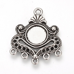 Honeyhandy Tibetan Style Alloy Cabochon and Rhinestone Connector Settings, Chandelier Components Links, Cadmium Free & Lead Free, Antique Silver, Tray: 10mm, Fit for 1.5mm rhinestone, 31x26x2mm, Hole: 2mm