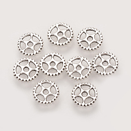 Honeyhandy Tibetan Style Alloy Steampunk Charms, Gear, Cadmium Free & Lead Free, Antique Silver, 8x1mm, Hole: 1.5mm