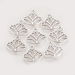 Honeyhandy Tibetan Style Alloy Charms, Lotus, Cadmium Free & Lead Free, Antique Silver, 14x16x1.5mm, Hole: 1.5mm