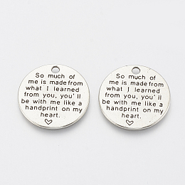 Honeyhandy Tibetan Style Alloy Quote Pendants for Teachers' Day, Flat Round with Word, Cadmium Free & Lead Free,, Antique Silver, 24.5x1.5mm, Hole: 2mm