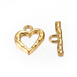 Honeyhandy Tibetan Style Toggle Clasps, Zinc Alloy, Heart, Lead Free and Cadmium Free, Golden, 26x23x2mm, Hole: 5mm