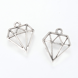 Honeyhandy Tibetan Style Alloy Pendants, Diamond, Cadmium Free & Lead Free, Antique Silver, 19x16x3.5mm, Hole: 1.5mm