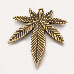 Honeyhandy Tibetan Style Alloy Pendants, Pot Leaf/Hemp Leaf Shape, Weed Charms, Cadmium Free & Lead Free, Antique Bronze, 39x33.5x2mm, Hole: 1.5mm