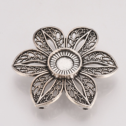 Honeyhandy Tibetan Style Alloy Cabochon Connector Settings, Flower, Cadmium Free & Lead Free, Antique Silver, Tray: 10mm, 32x36x6mm, Hole: 1mm