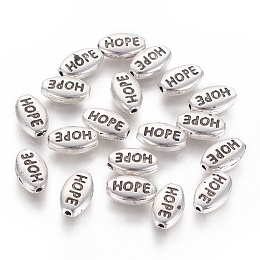 Honeyhandy Tibetan Style Alloy Beads, Oval with Word Hope, Cadmium Free & Lead Free, Antique Silver, 10x6x3mm, Hole: 1mm