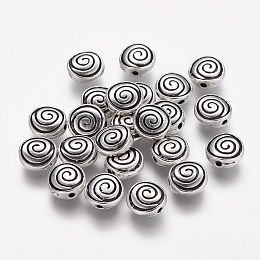 Honeyhandy Tibetan Style Alloy Flat Round Carved Vortex Beads, Cadmium Free & Lead Free, Antique Silver, 8x4mm, Hole: 1.5mm