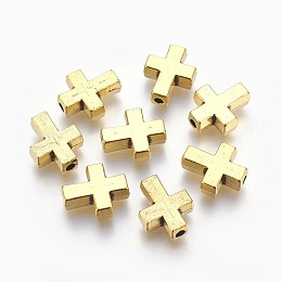 Honeyhandy Tibetan Style Alloy Beads, Cadmium Free & Lead Free, Cross, Antique Golden, 15x12x5mm, Hole: 2mm