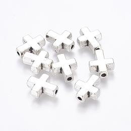 Honeyhandy Tibetan Style Alloy Beads, Cadmium Free & Lead Free, Cross, Antique Silver, 15x12x5mm, Hole: 2mm