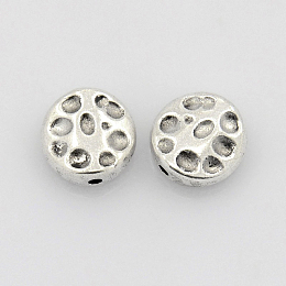 Honeyhandy Tibetan Style Alloy Beads, Lead Free & Cadmium Free, Flat Round, Antique Silver, 10x4mm, Hole: 2mm