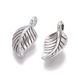 Honeyhandy Tibetan Style Alloy Leaf Pendants, Cadmium Free & Lead Free, Antique Silver, 14.5x7.5x4mm, Hole: 2mm