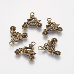 Tibetan Style Alloy Rider Motorcycle Pendants, Antique Bronze, Lead Free & Cadmium Free, 22x22x3mm, Hole: 2mm