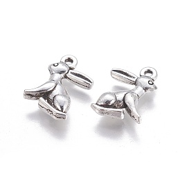 Honeyhandy Tibetan Style Alloy Rabbit Pendants, Bunny Charms, Cadmium Free & Lead Free, Antique Silver, 14x10x2.5mm, Hole: 1.5mm