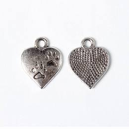 Honeyhandy Tibetan Style Alloy Pendants, Lead Free & Cadmium Free, Heart with Paw Print, Antique Silver, 17x13x2mm, Hole: 3mm