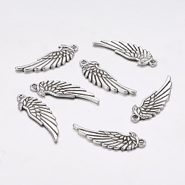 Honeyhandy Tibetan Style Alloy Pendants, Cadmium Free & Lead Free, Wing, Antique Silver, 34x11x2mm, Hole: 2.5mm