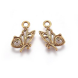 Honeyhandy Tibetan Style Alloy Pendants, Cadmium Free & Lead Free, Butterfly, Antique Golden Color, Size: about 17mm long, 10mm wide, 2mm thick, hole: 2.5mm