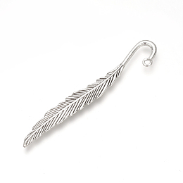 Honeyhandy Tibetan Style Alloy Bookmark Findings, Feather, Cadmium Free & Lead Free, Antique Silver, 79x13x2.5mm, Hole: 2mm