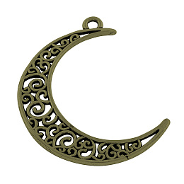 Honeyhandy Tibetan Style Alloy Pendants, Cadmium Free & Lead Free, Moon, Antique Bronze, 40x30x1.5mm, Hole: 2mm