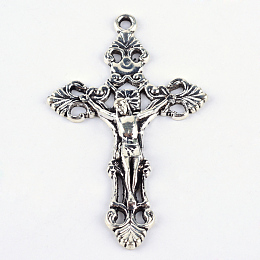 Honeyhandy Tibetan Style Alloy Pendants, For Easter, Crucifix Cross, Cadmium Free & Lead Free, Antique Silver, 55.5x34x5mm, Hole: 2mm