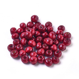 Honeyhandy Dyed Natural Wood Beads, Round, Lead Free, Dark Red, 8x7mm, Hole: 3mm