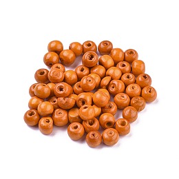 Honeyhandy Dyed Natural Wood Beads, Round, Lead Free, Dark Orange, 8x7mm, Hole: 3mm