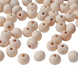 Honeyhandy Unfinished Wood Beads, Natural Wooden Loose Beads Spacer Beads, Lead Free, Round, Moccasin, 8mm, Hole: 2mm