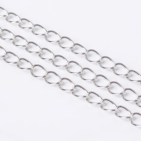 Honeyhandy Iron Side Twisted Chain, Unwelded, Lead Free, with Spool, Platinum, 6x4x0.7mm, about 328.08 Feet(100m)/roll