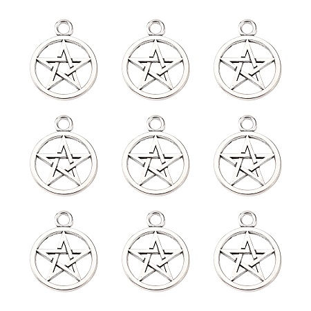 Honeyhandy Tibetan Style Alloy Pentagram Pendants, Cadmium Free & Lead Free, Antique Silver, 26x21x2mm, Hole: 3mm