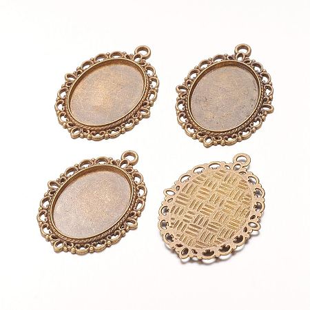 Honeyhandy Zinc Alloy Pendant Settings for Cabochon & Rhinestone, DIY Findings for Jewelry Making, Lead Free and Cadmium Free, Oval, Antique Bronze, Tray: 25x18mm, 39x29x2mm, Hole: 2mm
