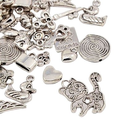 NBEADS Zinc Tibetan Style Economy Mixed Shape Charm Antique Silver Pendants for Crafting DIY Jewelry Making Accessories, Lead Free, 3~100x3~60x1~15mm, Hole: 1mm