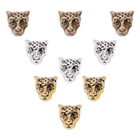 PandaHall Elite 30pcs 3 Color Tibetan Alloy Leopard Head Beads Connector Charm Beads Metal Spacers for Bracelet Necklace Earrings Jewelry Making