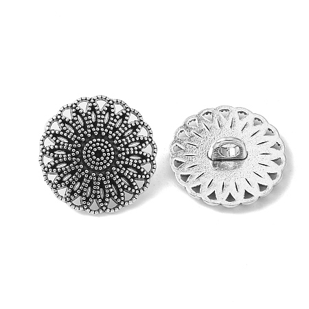 Honeyhandy Tibetan Style Shank Buttons, Cadmium Free & Lead Free, Flower, Antique Silver, 17x6mm, Hole: 2.5mm
